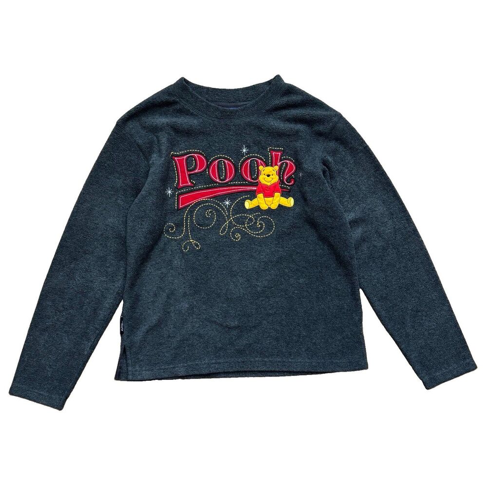 Vintage Disney Winnie The Pooh Fleece Sweater Women's S Small Gray Pullover